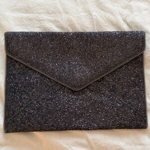 Rebecca Minkoff Black Glitter Envelope Clutch